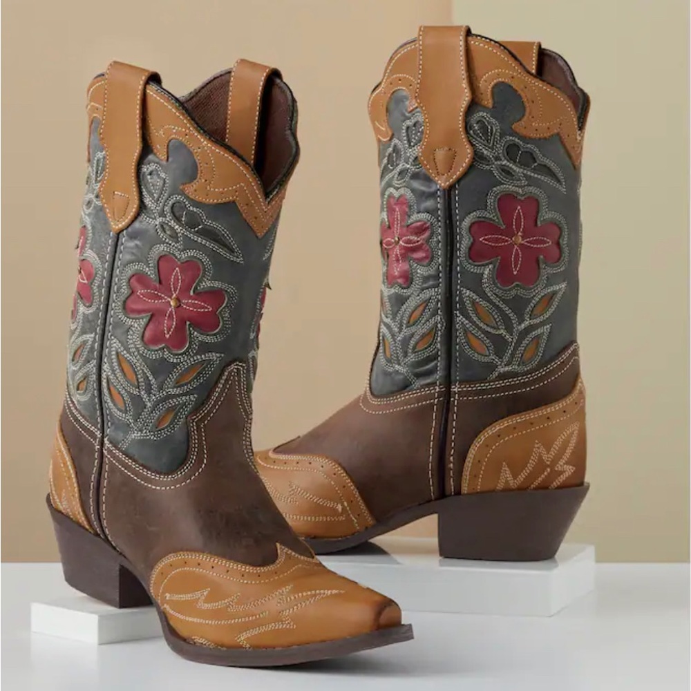 🌼Women Laredo Janis Floral Western Cowgirl Mid-Calf Genuine Leather Floral Boot